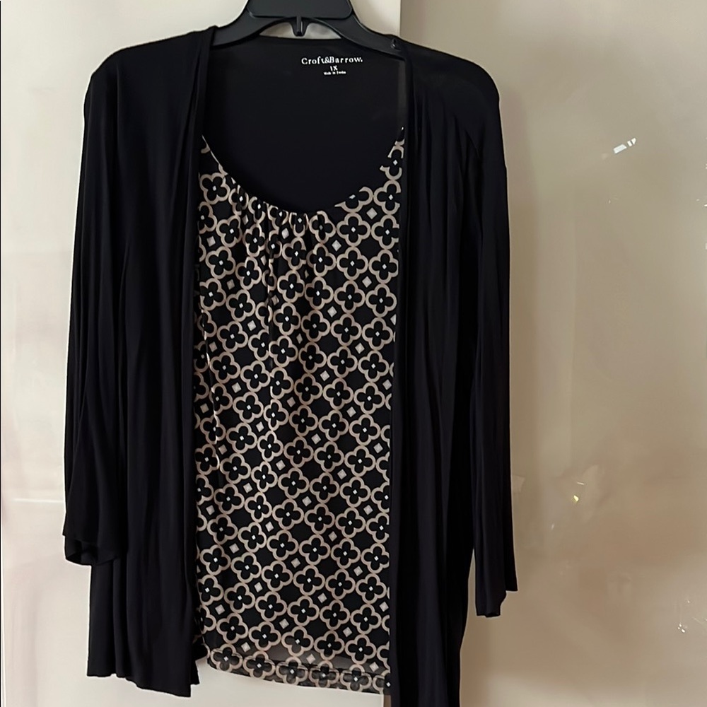 Croft & Barrow Black Cardigan with Patterned Top